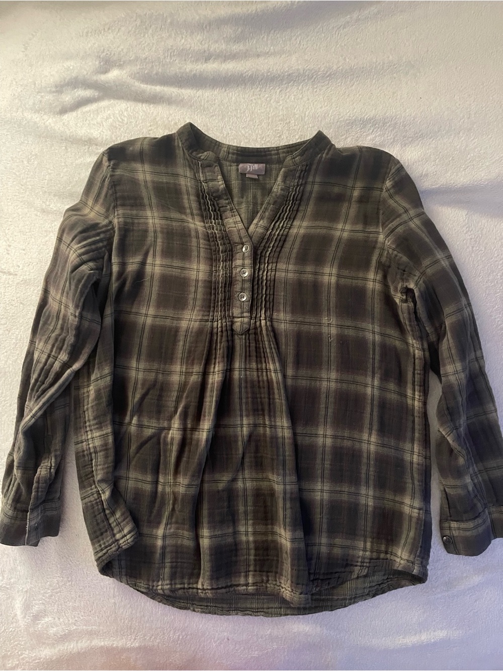 J. Jill Olive Plaid Long-Sleeve Henley Top